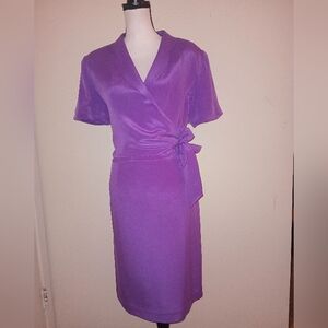 Shomi 100% Silk Elegant Purple Faux Wrap Dress SZ12-14